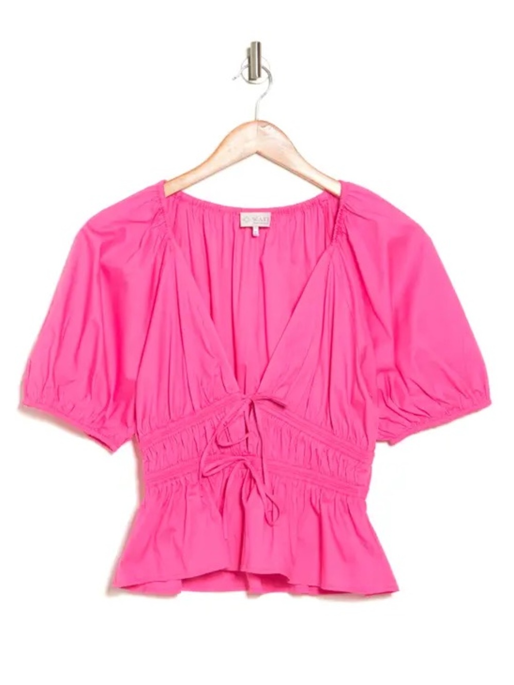 Wayf Hot Pink Tie-Front Peplum Blouse